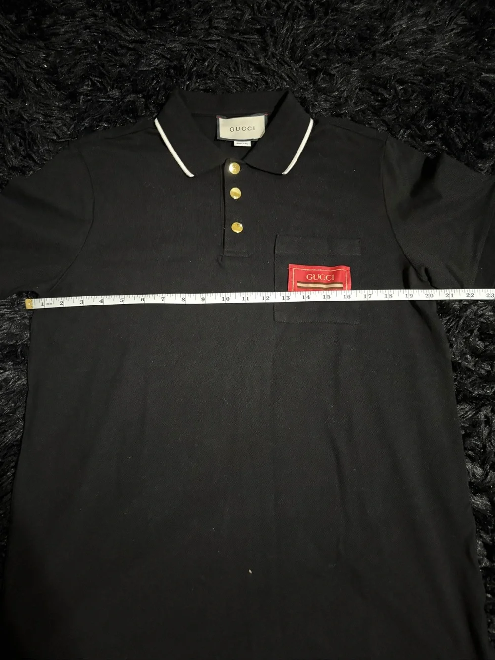 Gucci Black Polo Shirt With Red Logo Patch